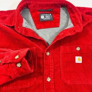 Carhartt Corduroy Shirt Jacket Men Red Loose Fit Fleece Jersey Lining Shacket L
